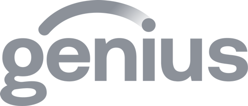 Gray “genius” wordmark with an arc above the letters.