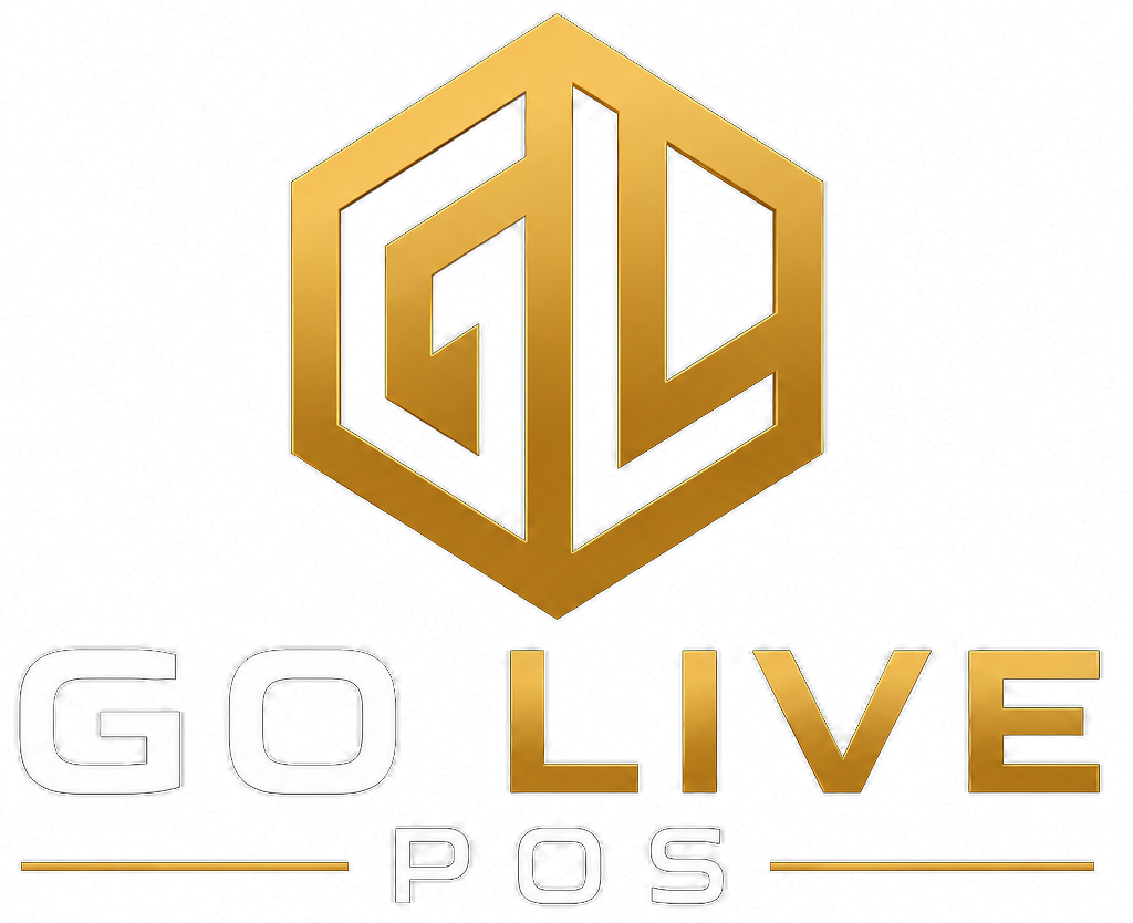Blue "Go POS" logo with circular arrow icon and small underline lines