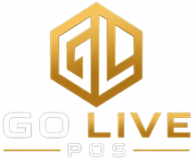 Blue "Go POS" logo with circular arrow icon and small underline lines