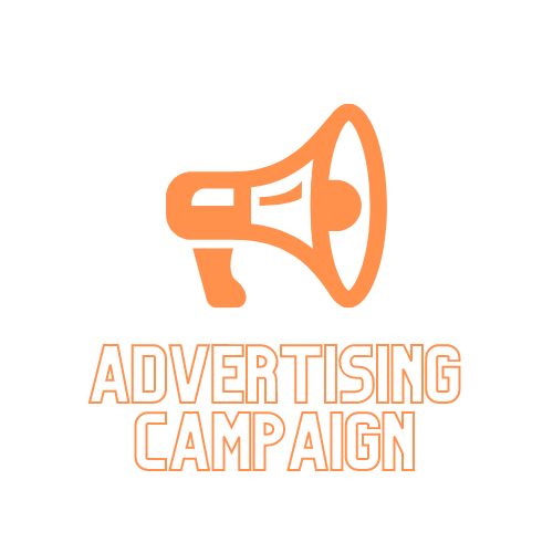 Orange megaphone icon with text 