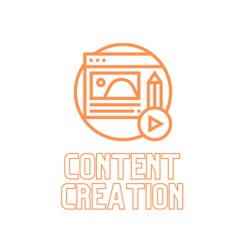 Orange icon with a website, pencil, and play button, labeled 