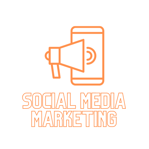 Orange graphic: megaphone and phone icon, 