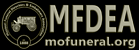 MFDEA logo with gold seal and text on black background, including the website mofuneral.org