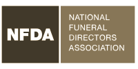 NFDA logo with white text on dark brown and tan blocks, reading National Funeral Directors Association