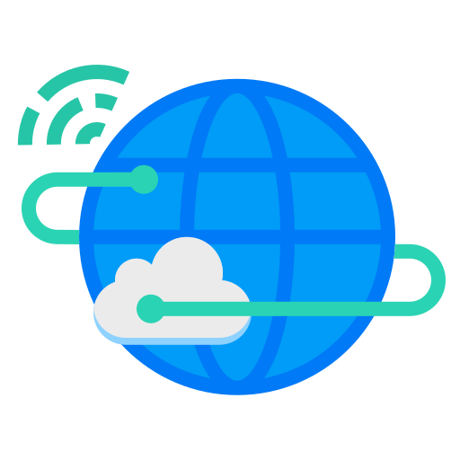A blue globe with a cloud and a wireless signal coming out of it.
