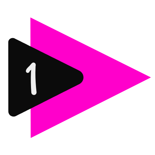 A pink triangle with a black triangle with the number 1 on it.