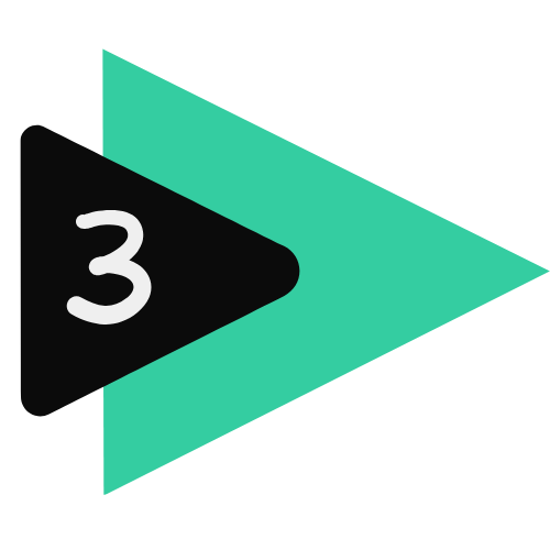 A green and black triangle with the number three on it.