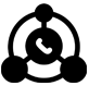 A black and white icon of a phone with three circles around it.