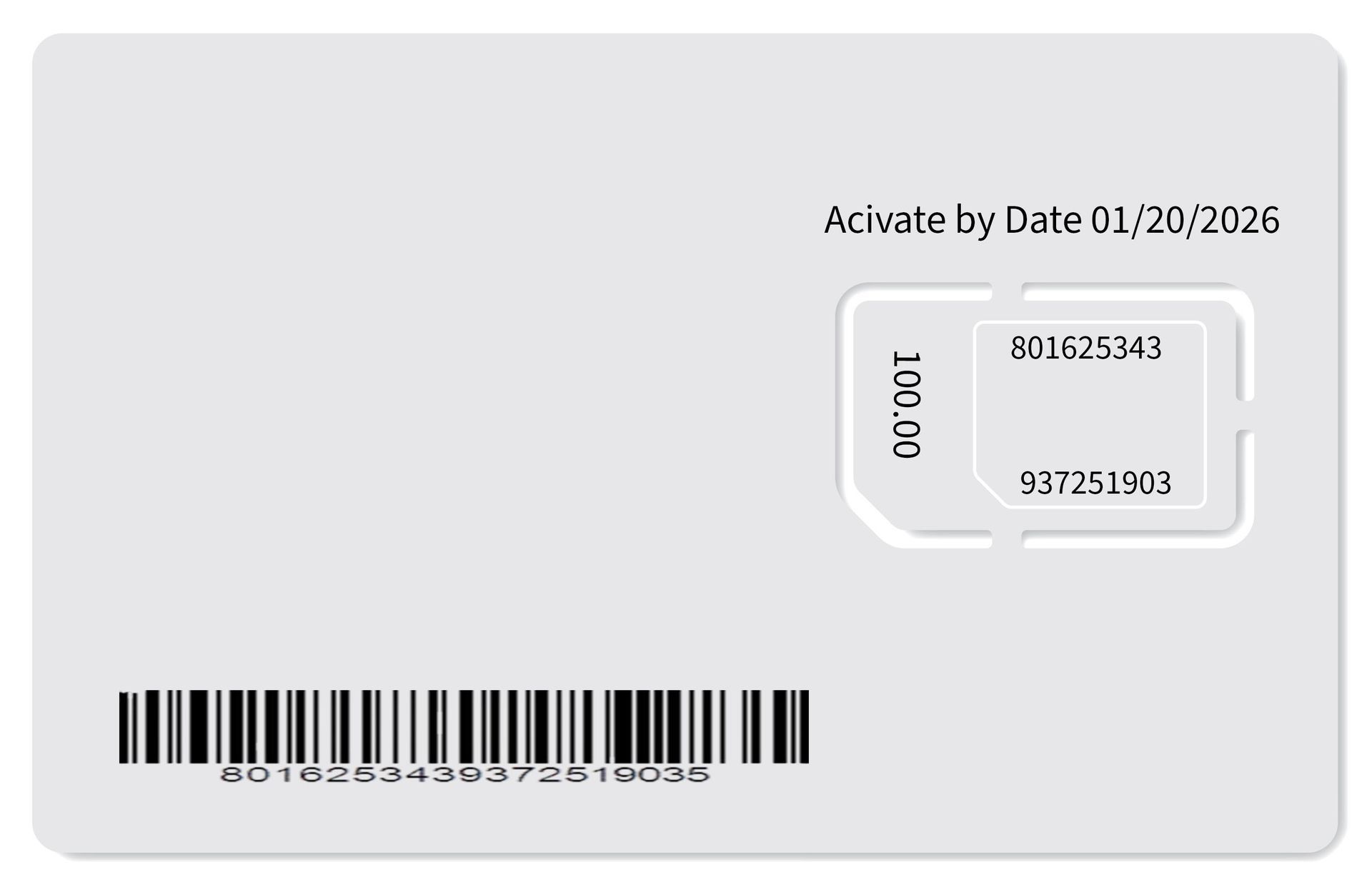 The back of a sim card with a barcode on it.