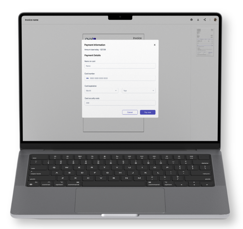 Laptop displaying a form to input payment details.