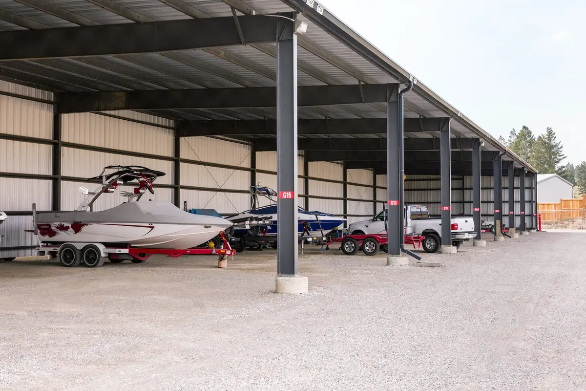 Boats stored in secure boat storage spaces