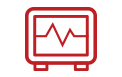 Red icon of a heart rate monitor displaying a heartbeat waveform inside a rectangular screen.