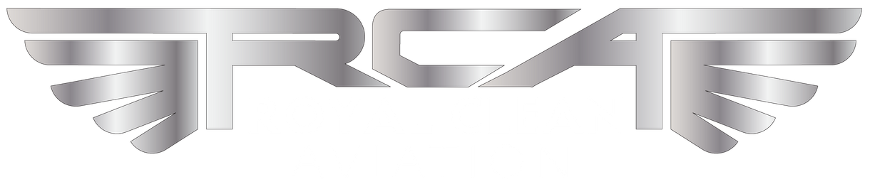 Stylized silver winged logo on a white background