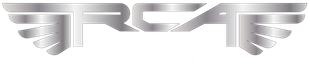 Stylized silver winged logo on a white background
