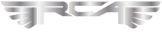 Stylized silver winged logo on a white background