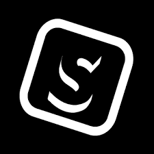 White stylized “S” logo inside a tilted rounded square on a black background
