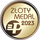 Okrągła ikona Złotego Medalu 2023 przedstawiająca litery „EP” w ciemnobrązowym okręgu na złotym tle.
