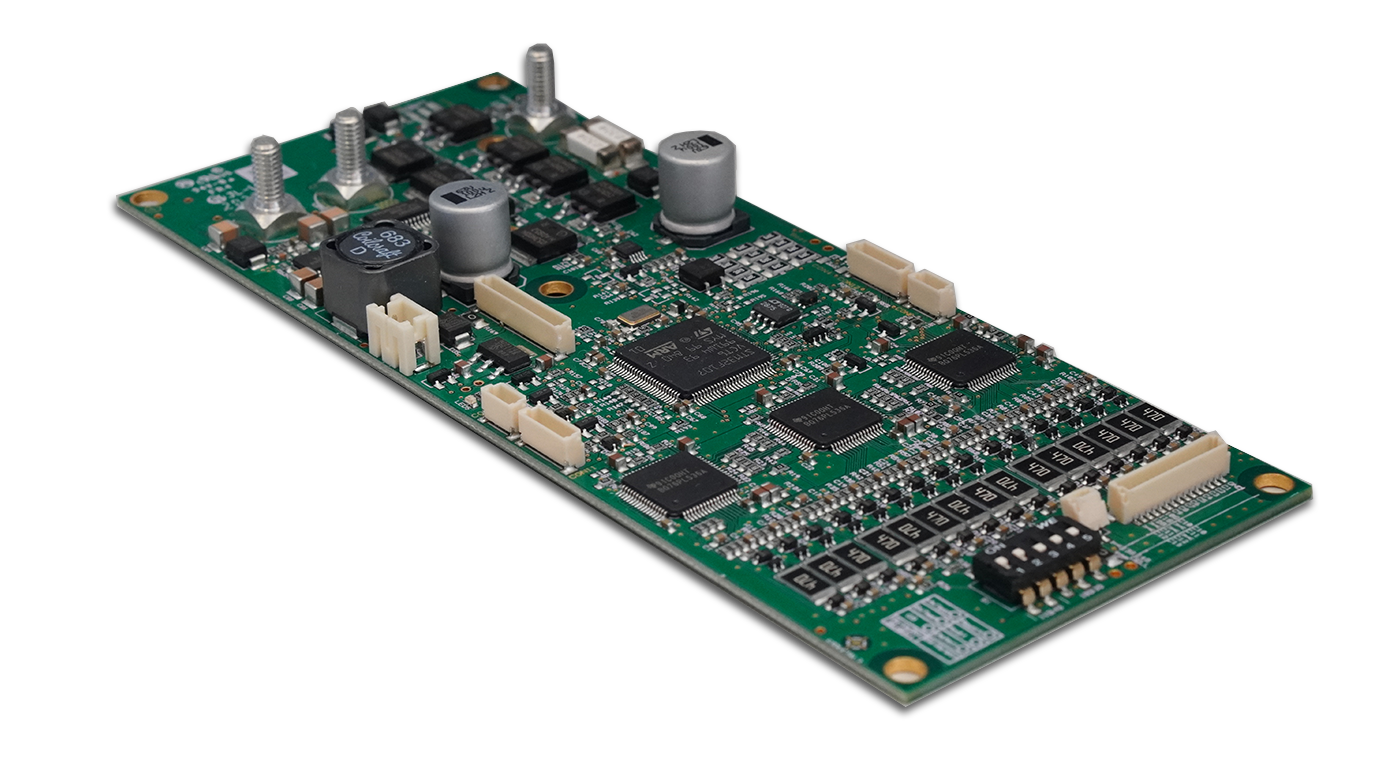 A green electronic board with a lot of components on it