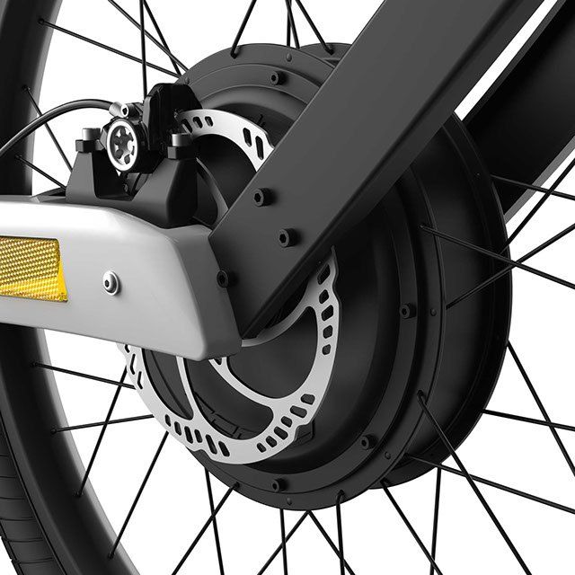 A close up of a bicycle wheel with a disc brake