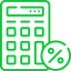 A green calculator with a percent sign next to it.