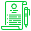 A green icon of a piece of paper and a pen.