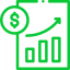 A green icon of a graph with a dollar sign and an arrow.