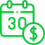 A green calendar with a dollar sign next to it.