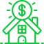 A green house with a magnifying glass and a dollar sign on the roof.