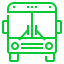 A green line drawing of a bus on a white background.