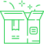 A green line drawing of a box with a lot of boxes coming out of it.