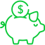 A piggy bank with a dollar sign sticking out of it.