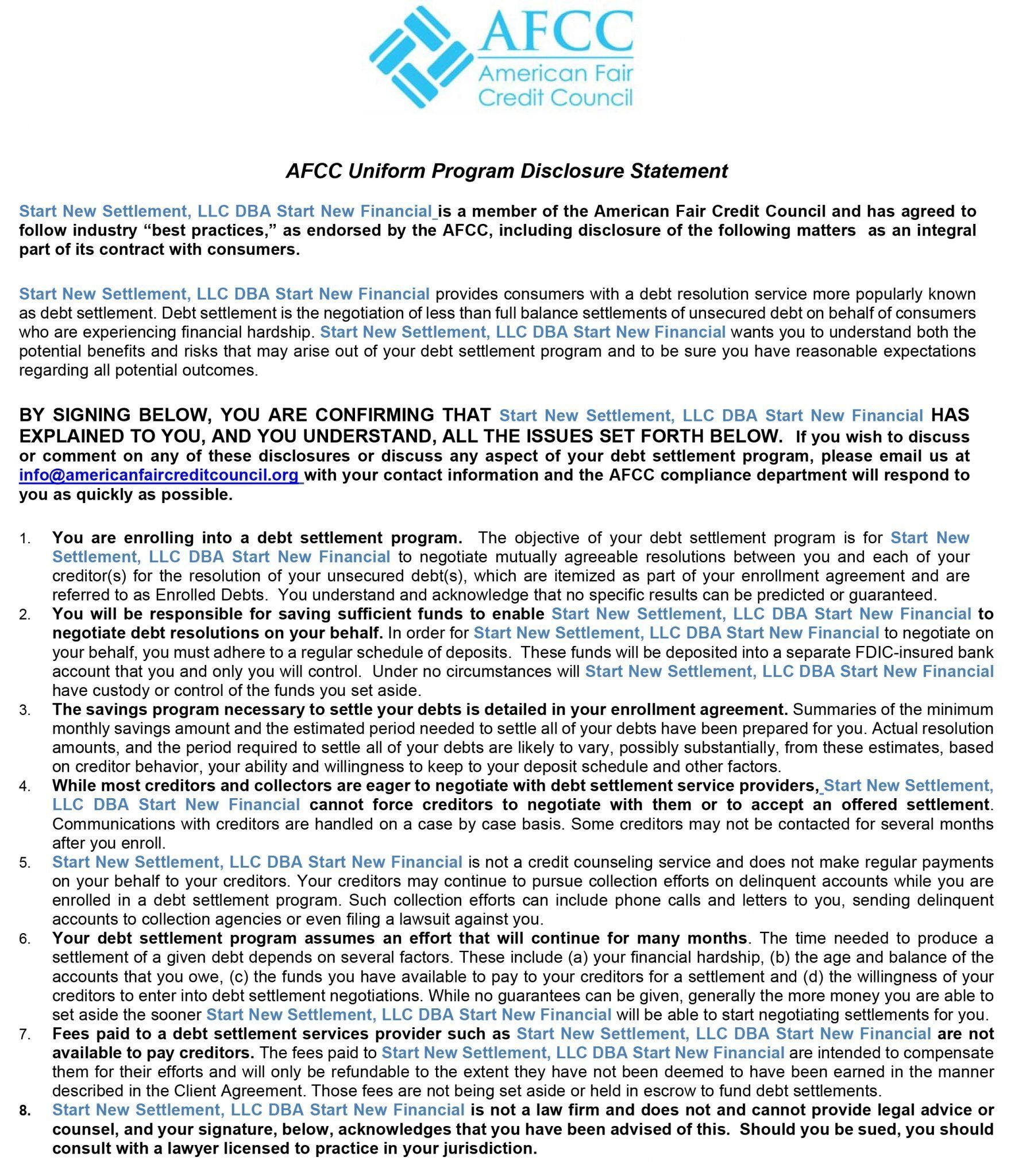 AFCC Disclosure