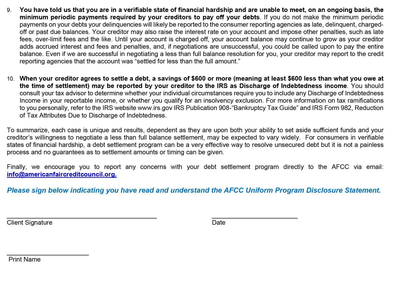 AFCC Disclosure