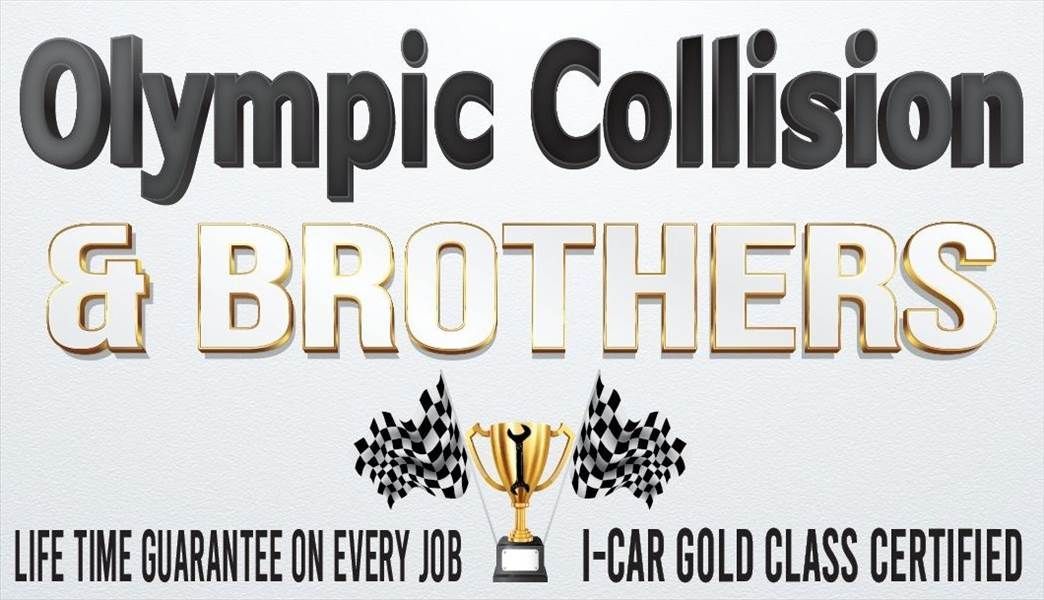Olympic Collision & Brothers logo with text and a trophy icon