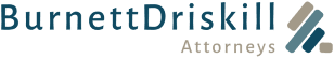 BurnettDriskill Attorneys logo with angled shapes.