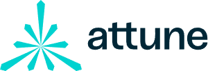 Attune logo with teal abstract starburst icon and dark blue wordmark