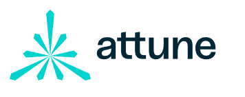 Attune logo with teal starburst icon and dark blue text on a white background