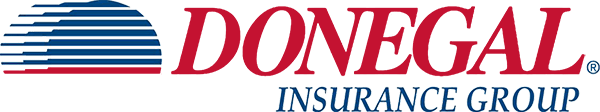 Donegal Insurance Group logo in blue and red with stylized striped globe icon