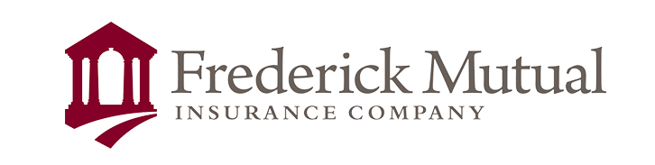 Frederick Mutual Insurance Company logo with maroon building icon and gray text on white background