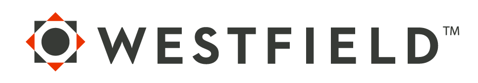 Westfield logo with black text and orange-and-gray geometric icon