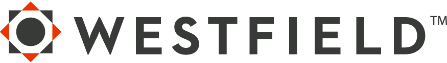 Westfield logo with black text and orange-gray diamond icon on white background