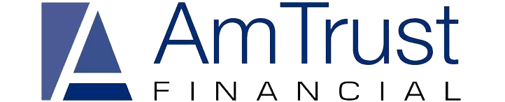 AmTrust Financial logo in blue and gray with stylized triangular icon