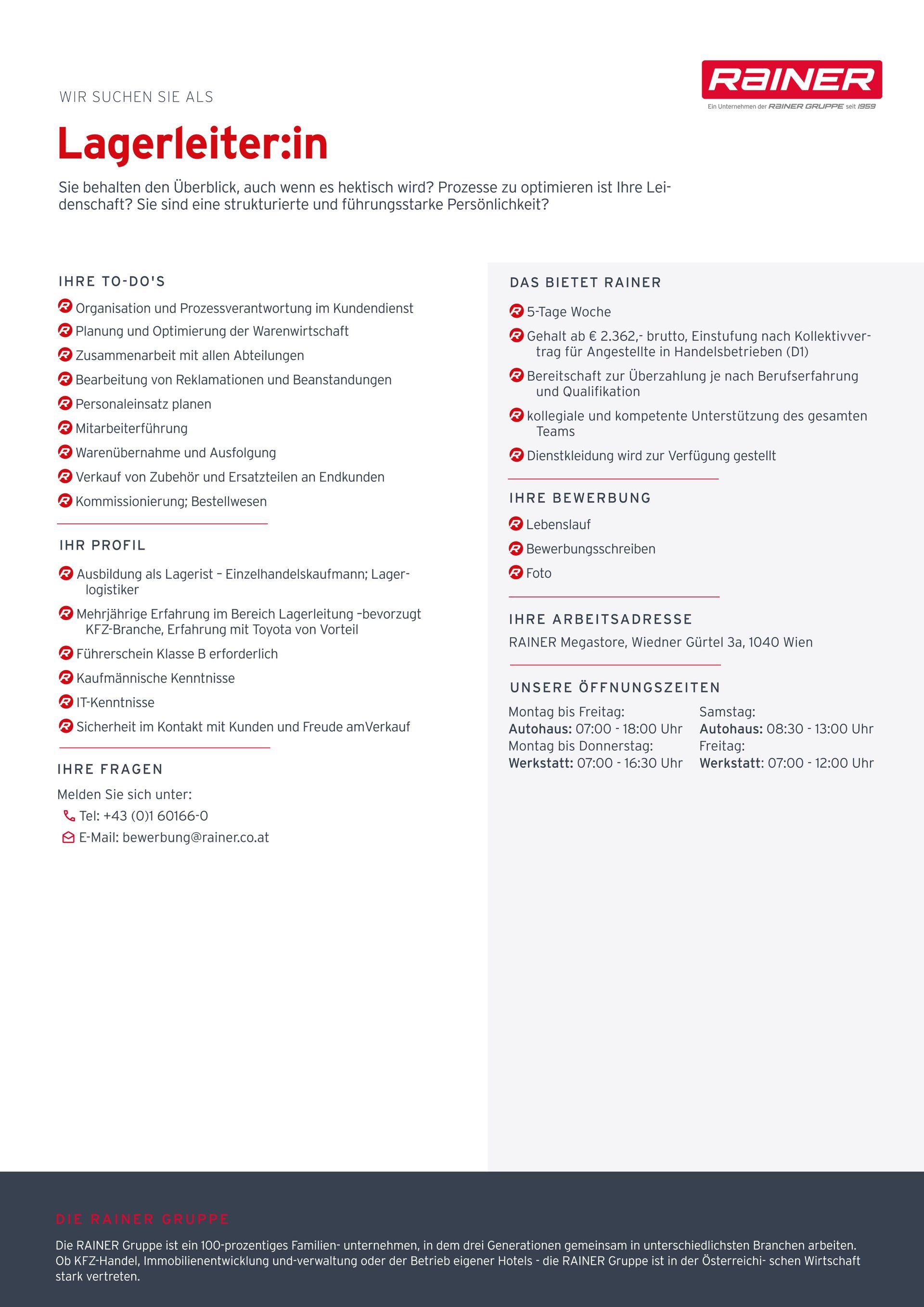 Stellenanzeige für einen Karosseriebauer bei Rainer, mit Textdetails und lächelnden Mitarbeitern im Hintergrund.