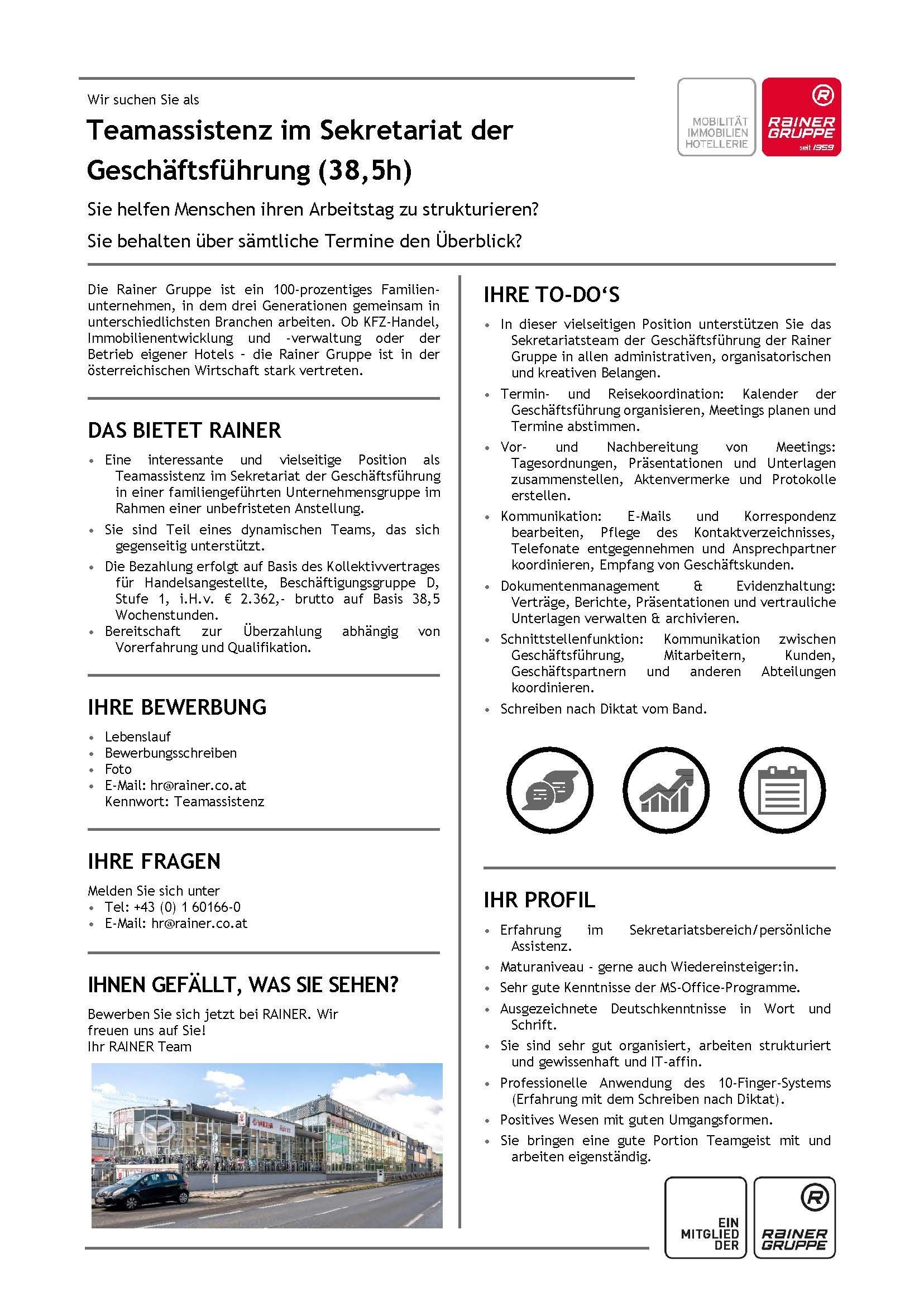 Stellenanzeige für einen Mobilitätsberater bei der Rainer Group in Wien