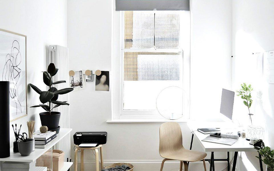 Beautiful white home office after remodel