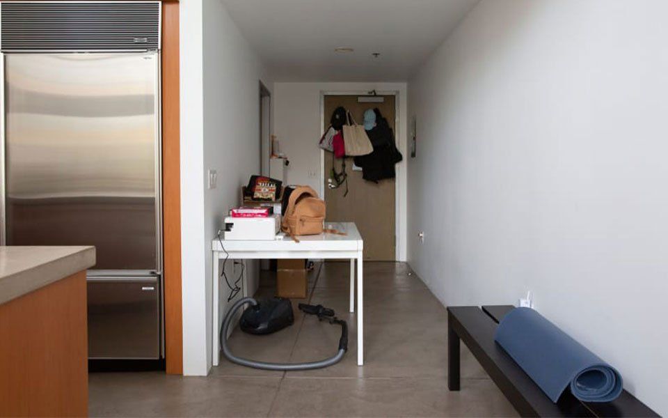 Ugly tan and silver home office before remodel