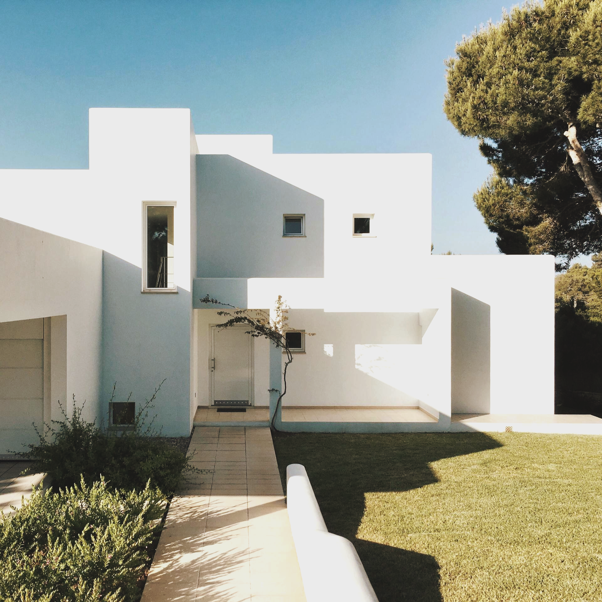 White apartment building exterior
