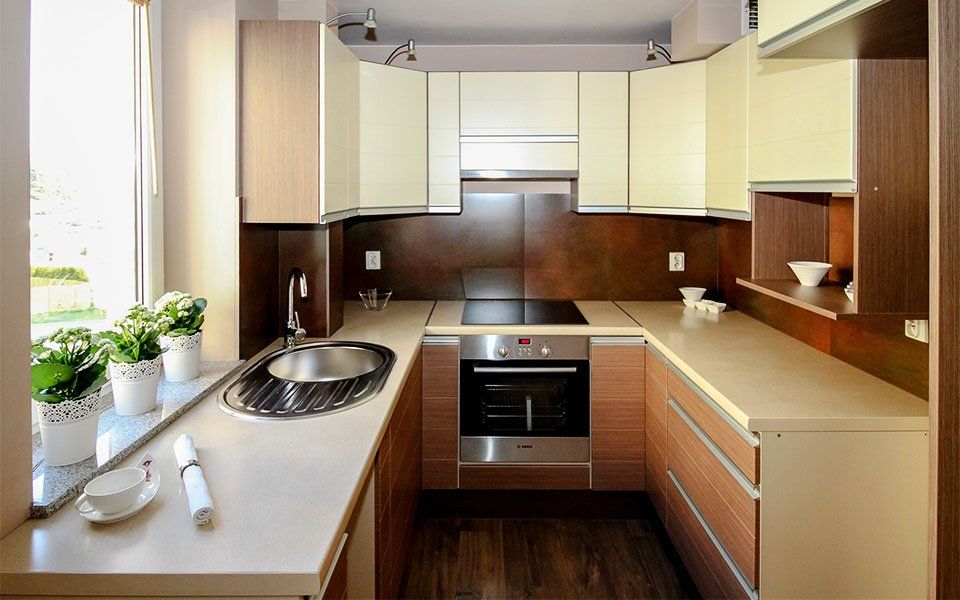 kitchen being removated in blue and white