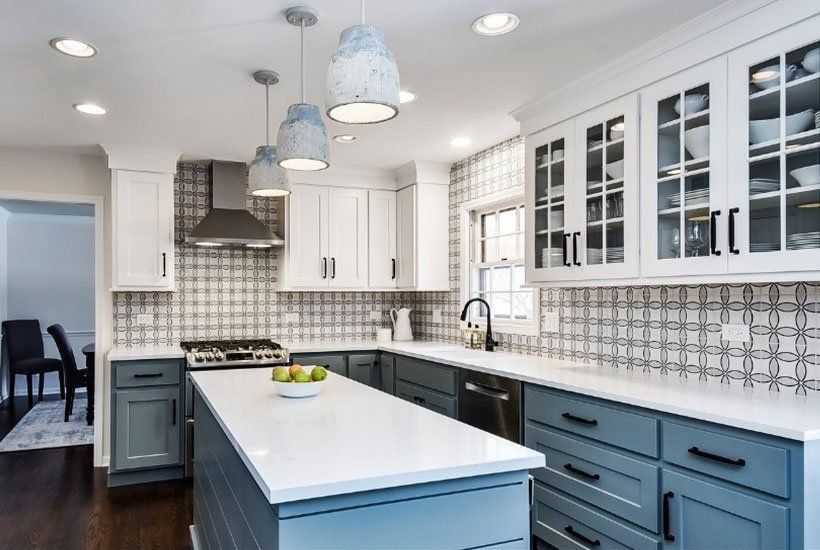 Beautful blue and white kitchen after renovation