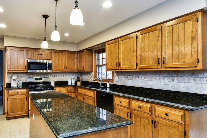 Ugly pine kitchen before renovation